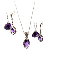 Sterling Silver and Amethyst Earrings and Necklace