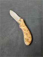 New 4-in burl wood Brown pocket knife