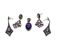 Sterling Silver and Amethyst Earrings and Pendant