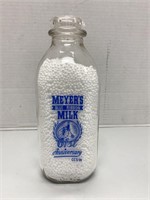 "Meyer's Blue Ribbon Milk" Quart Milk Bottle