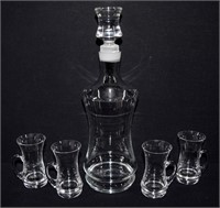 Glass Decanter & Stopper & 4 Cordial Glasses