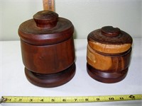 2 Hand Carved Round Lidded Trinket Boxes 7 x 5 1/2