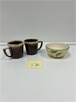 McCoy pottery brown drip mugs floral bowl