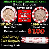 Mixed small cents 1c orig shotgun roll, 1918-d Whe
