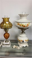 2 1960’s chimney style lamps, 1 is 2 shades of