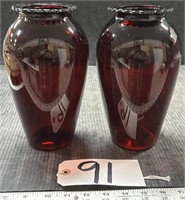 9" Tall Pair of Cranberry Vases