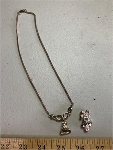 Bell Necklace and pin with rhinestones