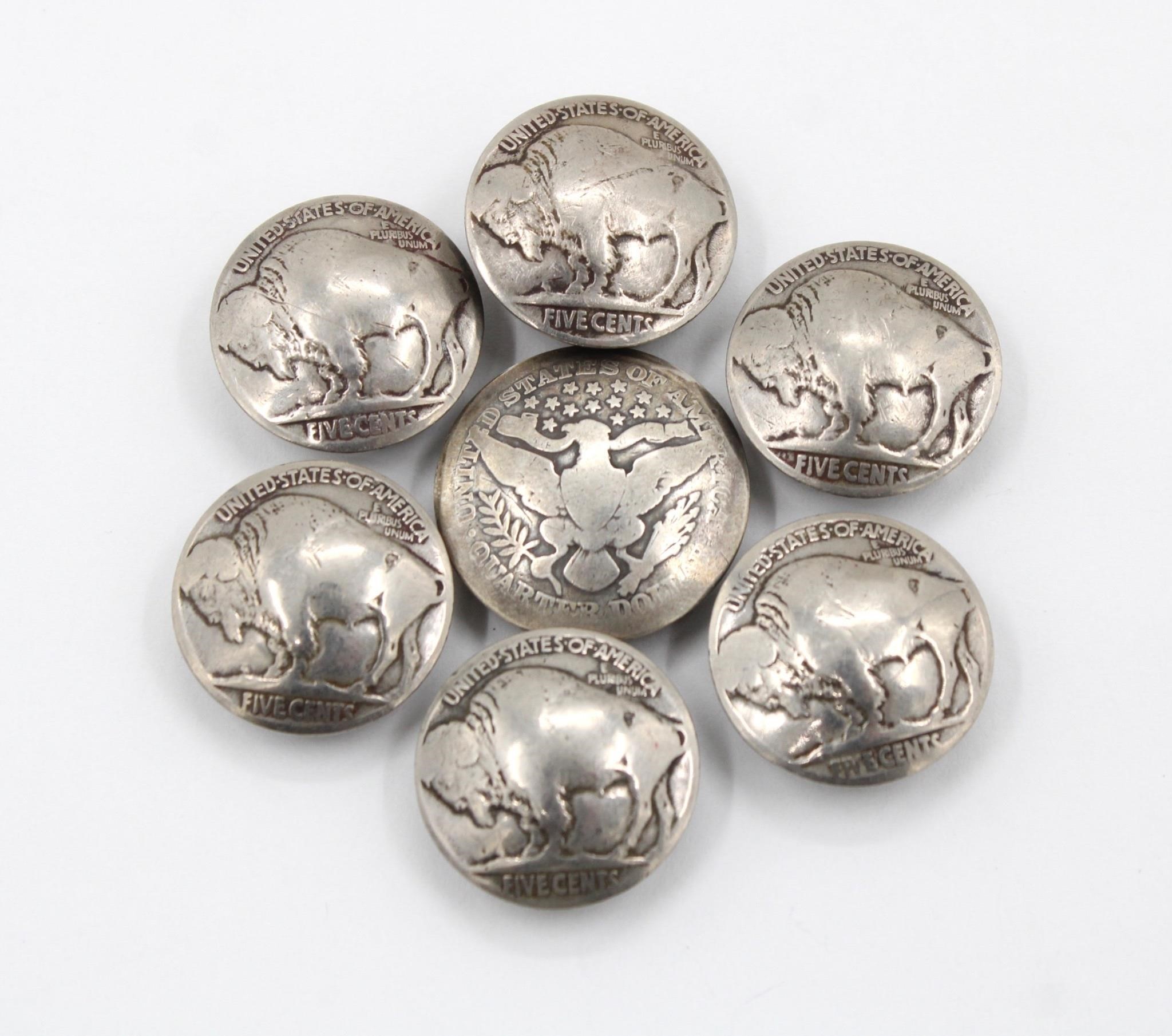 Silver Barber Quarter Buffalo Nickel Button Covers