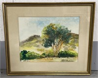 (RK) R.C. Lonergan Lonely Tree Watercolor Painting