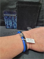 Leather Bracelet & Wallet Set Blue & Blk