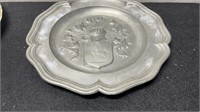 Antique Pewter Plate Germany With Knight And Shiel