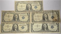 Lot of 5: $1 Silver Certificates