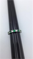 Sterling Silver Ring W/ Green and Clear stones