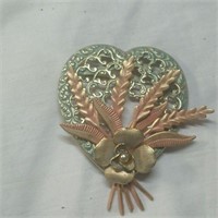 Vintage Mixed Metal Copper Heart Brass Brooch Pin