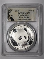 CHINA: 2018 Silver 10 Yuan Panda PCGS MS70 FS