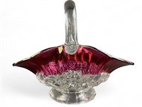 Cranberry Flash Glass Easter Basket.  12" wide,