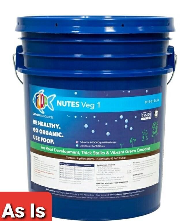 FOOP, Nutes Veg 1, 5 Gallon Pail