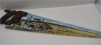 Vintage Hand Saw Painted with Cattle in Pasture