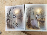 (3) Signed  and Numbered Duck Prints & Lamp