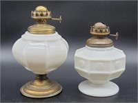 (2) Small Milk Glass Hurricane Oil Lamp Bases