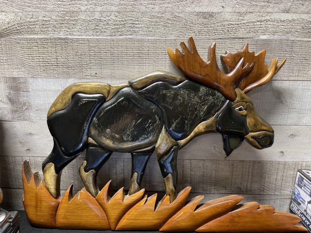 Hand Crafted By John Dorey & Signed Wooden Moose D