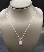 Sterling Silver Pink Lab Oval Opal Pendant