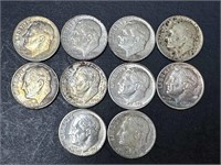 1952-55 Roosevelt Dimes (10 coins)