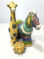 Zebra, Giraffe, and bug statues made in South