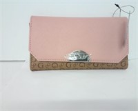 Guess NWT Pink & Mocha Logo Trifold Wallet 7x4x1