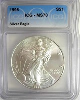1998 Silver Eagle ICG MS70 LIST $1700