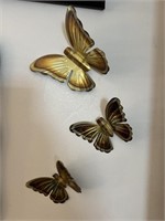 VTG Butterfly Wall Decor Gold Tone set of 3