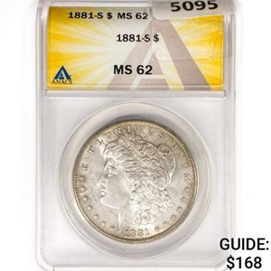 1881-S Morgan Silver Dollar ANACS MS62