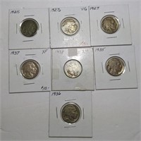 Lot of 7 buffalo nickels, 1925, 1927D, 1927,
