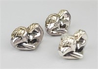 Sterling Silver Kissing Couple Earrings & Ring.
