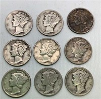 (9) Mercury Dimes