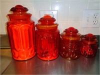 4 Red Moon & Stars Canister Set