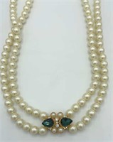 RICHELIEU Faux Pearl Green Rhinestone Necklace