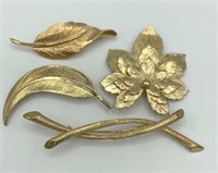 4 Brooches Vintage Gold Leaf Brooches JUDY LEE