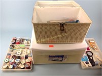 Sewing box and contents, tote
