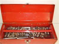 Vtg Red Metal Toolbox with Contents