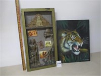 MUMMY THEMED SHADOW BOX AND TIGER PAINTING