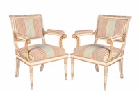 TWO FRENCH UPHOLSTERED REGENCY CHAIRS