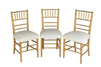 SET OF SIX UPHOLSTERED FRENCH PAINTED GOLD CHAIRS