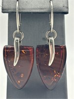 Vintage Sterling Silver Amber Earrings