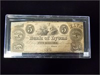 1836 The Bank of Lyons $5 Note