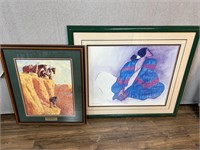 2pc Lithographs: Cowboy Golf, Native Woman