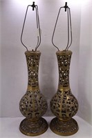PAIR OF ORNATE SOLID BRASS LAMP BASES