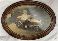 Antique Bubble Frame w/ Photo of Boy in Pedal Car