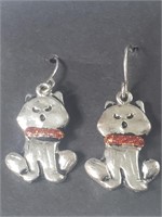 Cute Cat Dangle Earrings in Silver Tone