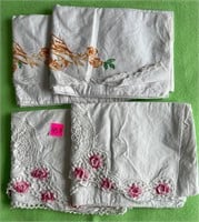 Vtg Needlework Pillowcases 2 sets